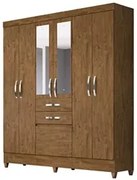 Guarda Roupa Casal Mafra 6 Portas e Espelho Castanho Wood - Moval