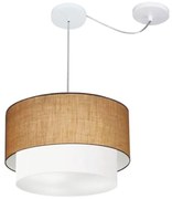 Lustre Pendente Cilíndrico Com Desvio Palha e Branco MJ-4359 Para Mesa de Jantar e Estar