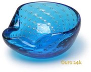 Bowl 2 Tela Água-marinha com Ouro Murano Cristais Cadoro