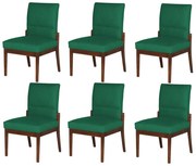 Conjunto 6 Cadeiras De Jantar Aurora Base Madeira Maciça Estofada Suede Verde Bandeira