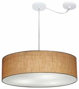 Lustre Pendente Cilíndrico Com Desvio Md-4265 Cúpula em Tecido 60x15cm Palha - Bivolt