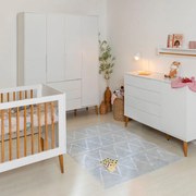 Kit Quarto Infantil Elfe Branco Fosco - Cômoda 4 Gavetas e 1 Porta + Guarda-Roupa + Berço Mini Cama Noah Wood com Pés Retrô Madeira