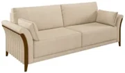 Sofá Living 3 Lugares 222cm Pés Madeira Roya Z32 Linho Champanhe - Mpo