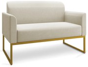 Poltrona Namoradeira Decorativa Isabella Base Industrial Linho Bege/Dourado G19 - Gran Belo