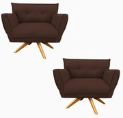 Kit 2 Poltronas Giratória Anitta Suede Base de Madeira MA30 - D'Rossi - Marrom