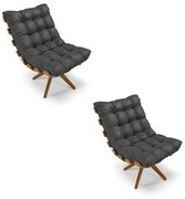 Poltrona Giratoria Costela Kit 2 Sintético Base de Madeira MA30 M11 - D'Rossi - Preto