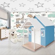 Casinha de Brinquedo Artesanal MDF com Telhado Branco/Azul L12 - Gran Belo