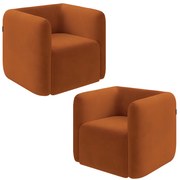 Kit 2 Poltronas Decorativas Sala de Estar Trinidad Base Fixa Veludo Terracota G33 - Gran Belo