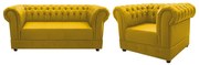 Kit Poltrona e Namoradeira Chesterfield Ana Suede Amarelo - ADJ Decor