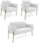 Namoradeira e 2 Poltronas Pé Ferro Dourado Marisa Bouclê D03 - D'Rossi - Off White