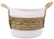 Cesto de Fibra Natural Seagrass Listrado Branco 19x26x26 cm  - D'Rossi