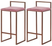 Kit 2 Banquetas Decorativa Jasmine Base Bronze Suede Rosa G41 - Gran Belo