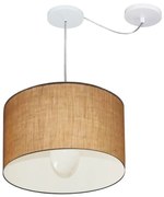 Lustre Pendente Cilíndrico Com Desvio Md-4226 Cúpula em Tecido 40x25cm Palha - Bivolt