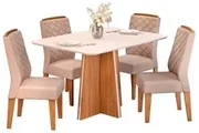 Conjunto Sala de jantar Mesa Bonnie com 6 Cadeiras Medalhão Palha - Wood  Prime 38716