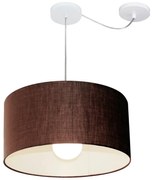 Lustre Pendente Cilíndrico Com Desvio Md-4228 Cúpula em Tecido 45x25cm Café - Bivolt