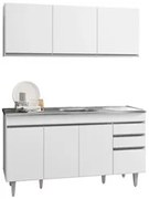 Armário Aéreo Argélia e Balcão Gabinete com Pia Inox Marrocos 150cm Br