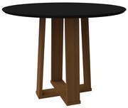 Mesa de Jantar Redonda Tampo com Vidro Lara 100 cm Preto Base Imbuia - D'Rossi