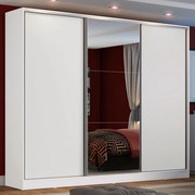 Guarda-Roupa Casal 100% MDF Madesa Zurique 3 Portas de Correr com Espelho Branco Cor:Branco