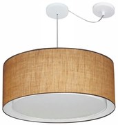 Lustre Pendente Cilíndrico Com Desvio Md-4318 Cúpula em Tecido 60x30cm Palha - Bivolt