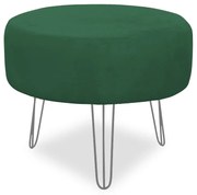 Puff Chloe Pés Hairpin Legs Prata Suede Verde Bandeira