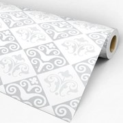 Papel de parede adesivo arabesco cinza e branco