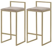 Kit 2 Banquetas Decorativa Jasmine Base Gold Suede Cappuccino G41 - Gran Belo