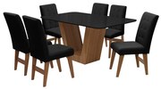 Conjunto Mesa de Jantar Safira com 06 Cadeiras Agata 160cm Cedro/Preto/Preto - ADJ DECOR