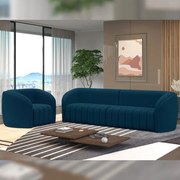 Conjunto Sala de Estar Sofá 252cm 3 Lugares e Poltrona Adam Veludo Azul Marinho G45 - Gran Belo