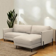 Sofá Decorativo Karine 3 Lugares Sala de estar 230cm com Chaise Pés em Aço Couro Bege G88 - Gran Belo