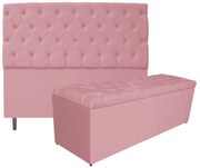 Kit Cabeceira e Calçadeira Liverpool 140 cm Casal Suede Rosa Bebê - ADJ Decor