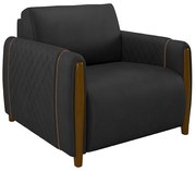 Poltrona Decorativa Pés Madeira Maceió PU Preto G45 - Gran Belo