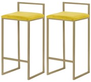 Kit 2 Banquetas Decorativa Jasmine Base Gold Suede Amarelo G41 - Gran Belo