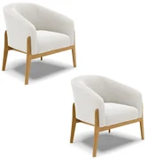 Poltrona Decorativa Base Madeira Kit 2 Stella Bouclê D03 - D'Rossi - Off White