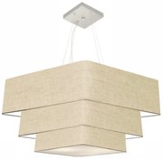 Lustre Pendente Triplo Quadrado Md-4165 Cúpula em Tecido 80x70x60cm Rustico Bege - Bivolt