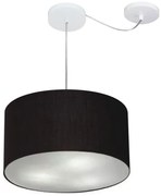 Lustre Pendente Cilíndrico Com Desvio De Centro Md-4256 Cúpula em Tecido 40x21cm Preto - Bivolt