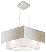 Lustre Pendente Quadrado Linho Bege e Branco MJ-4344 Para Mesa de Jantar e Estar