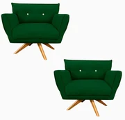 Kit 2 Poltronas Giratória Anitta com Strass Suede Base de Madeira MA30 - Verde