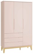 Guarda-Roupa Boom 3 Portas e 3 Gavetas com Pés Square Natural - Rosa Fosco