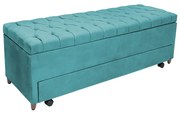 Calçadeira Baú com Sapateira Casal 140cm Paris Capitonê Suede Turquesa - Sheep Estofados - Água