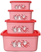 Kit Potes Quadrados Gatinhos Rosa 4 Peças