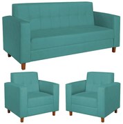 Kit Sofá 2 Lugares e 2 Poltronas Denver Suede Azul Turquesa - ADJ Decor