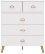 Cômoda Para Quarto 91cm 5 Gavetas Ibiza Flex Branco/Camarim - Vila Ric