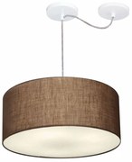 Lustre Pendente Cilíndrico Com Desvio De Centro Md-4151 Cúpula em Tecido 50x25cm Café - Bivolt