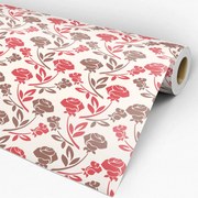 Papel de Parede Floral Vermelho Marrom e Creme 0.52m x 3.00m