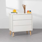 Cômoda Theo 3 Gavetas com Pés Retrô Natural - Branco