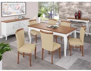 Conjunto Sala de Jantar Mesa Bonnie com 6 Cadeiras Medalhão Palha - Wood  Prime 38716