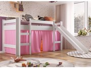 Cama Infantil Elevada com Escorregador Cortina Rosa Playground