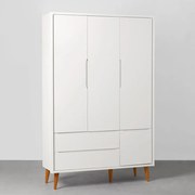 Guarda-Roupa Theo 3 portas com Pés Retrô Mel - Branco Fosco