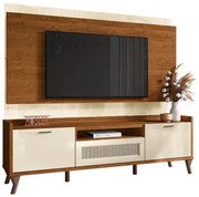 Kit Painel de TV e Bancada 180cm Arcade Nature/Off White - Mobler - Marrom