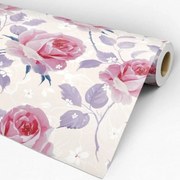 Papel de Parede Floral Rosa Creme e Roxo